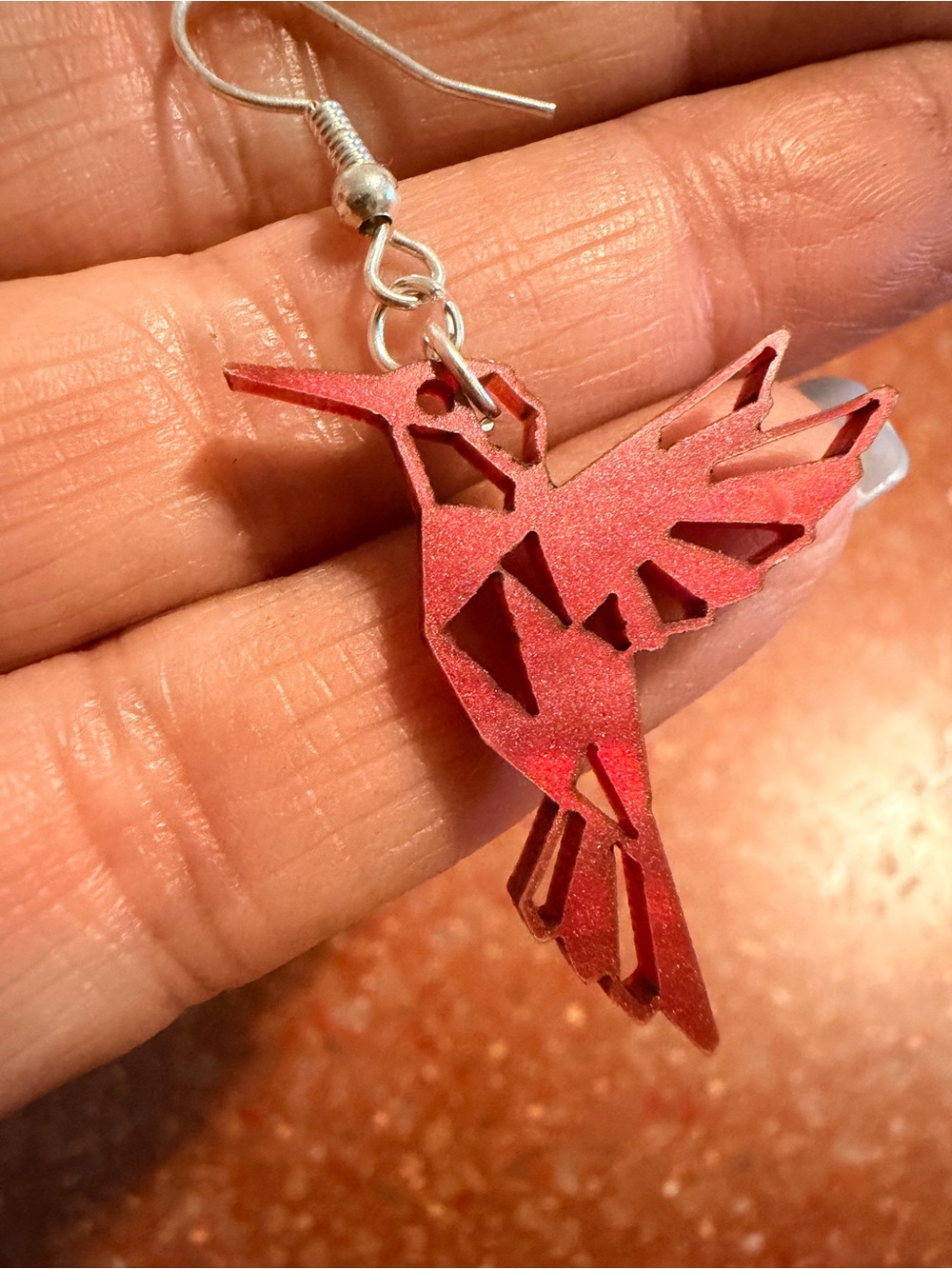 Hand crafted by me acrylic Hummingbird Earrings hypoallergenic hooks